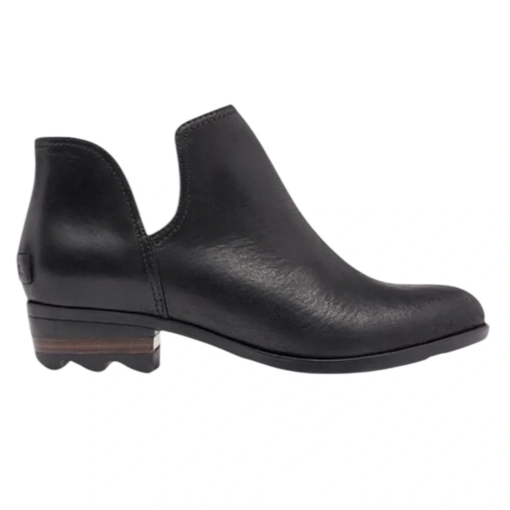 Sorel Lolla Black Leather Cut Out Ankle Booties